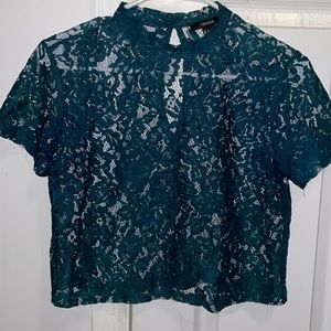 forever 21 blue/green all lace mock neck top